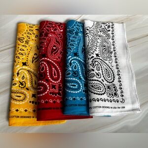 Set of 4 Paisley Cowboy Western Bandanas Multi-Purpose Scarf 100% Cotton